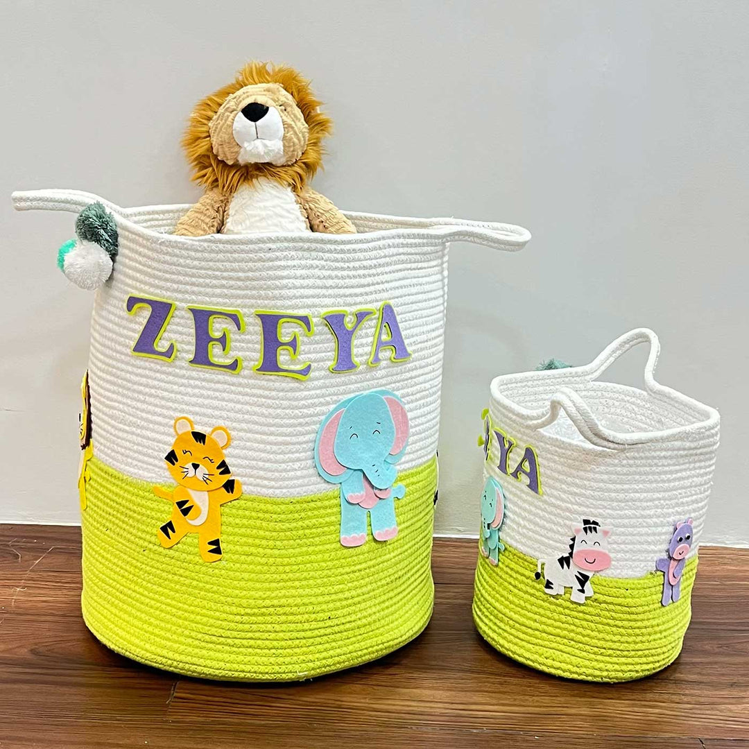 Personalized Handmade Animal Kingdom Jute Basket For Kids