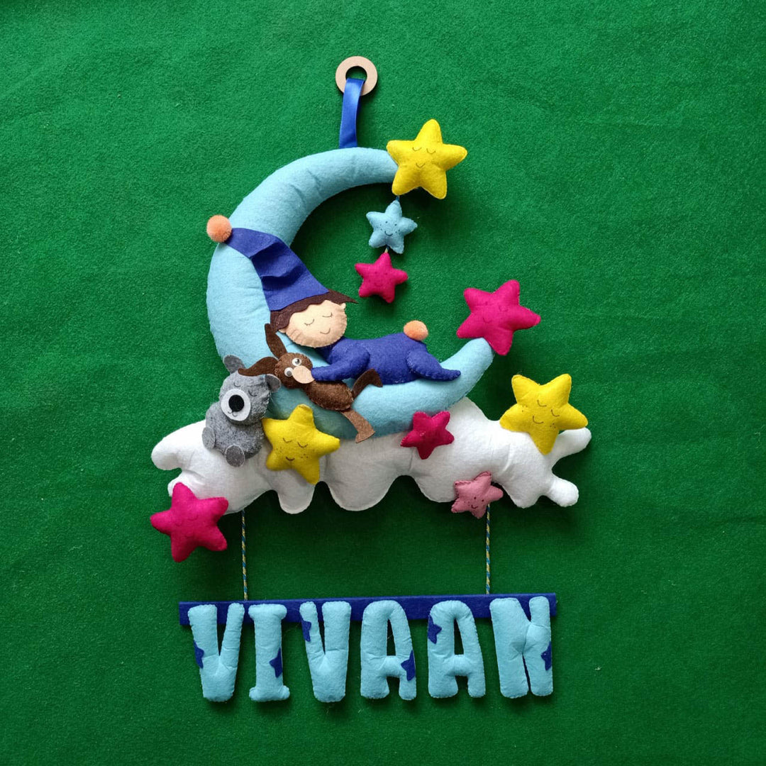 Handcrafted Personalized Baby & Moon Felt Name Plates for Kids