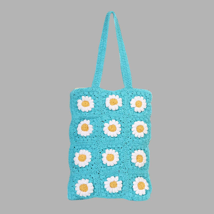 Handmade Crochet Blue Daisy Tote Bag