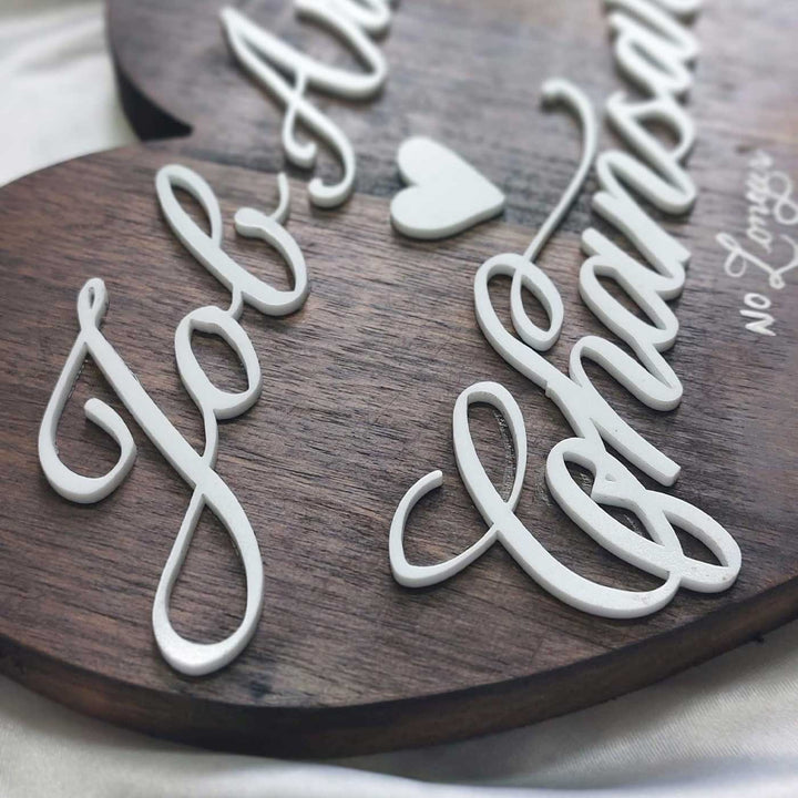 Personalized Brown Heart Shaped Pine Wood Name Plate