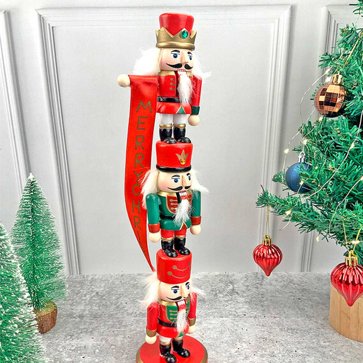 3-Tier Stacked Nutcracker Wooden Decor For Christmas Table Decoration