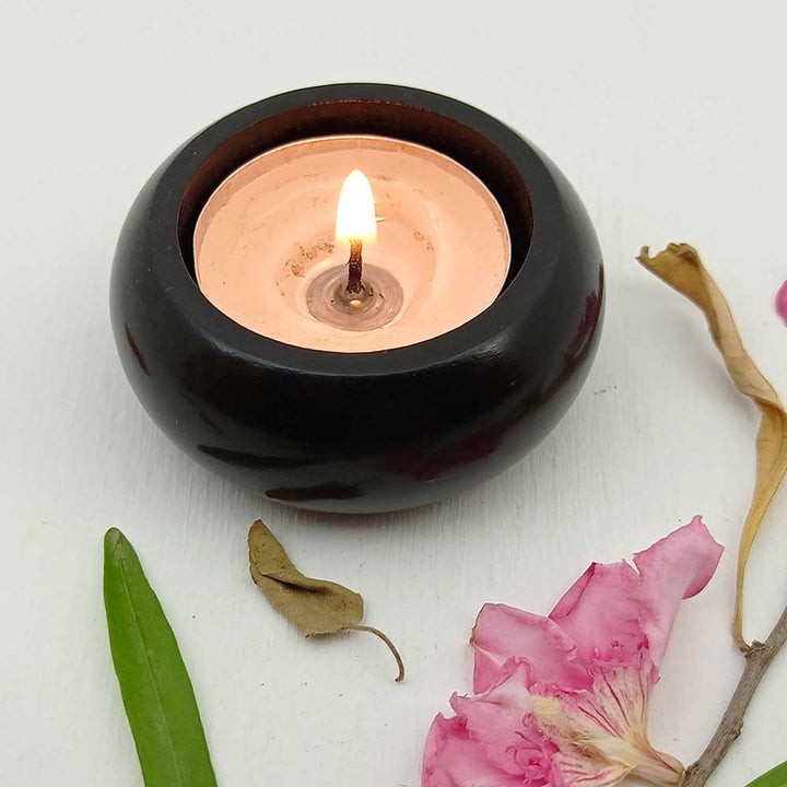 Handmade Black Reda Tyre Shape Candle Holder | Set of 4