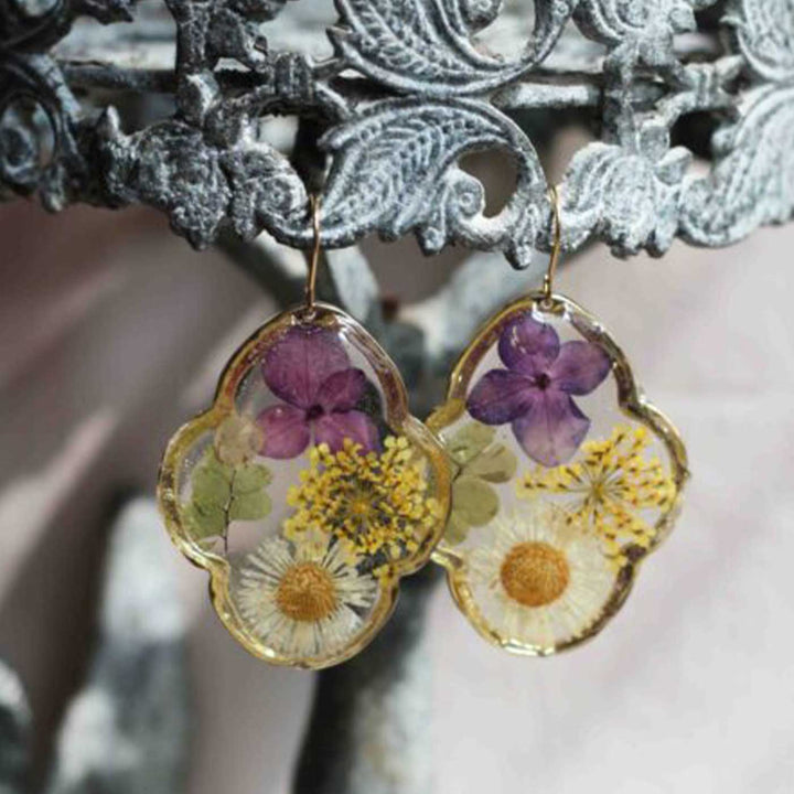 Handmade Preserved Flower Moroccan Brass Earrings