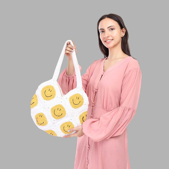 Handmade Crochet Keep Smiling Tote Bag