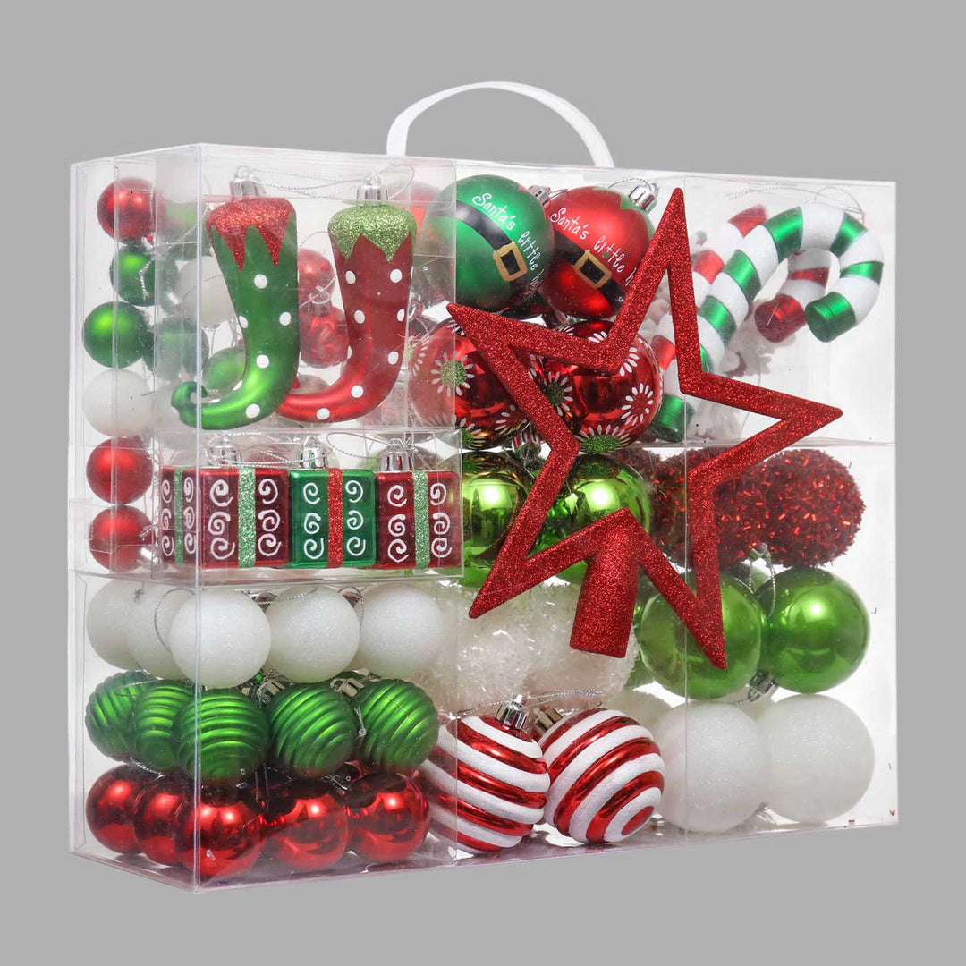 Red & Green Elf theme Christmas Ball Ornaments For Decoration | Set of 100