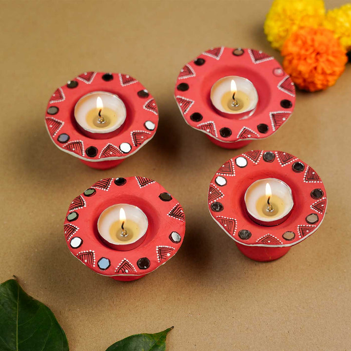 Handmade Red Terracotta Tealight Holder | Set Of 4