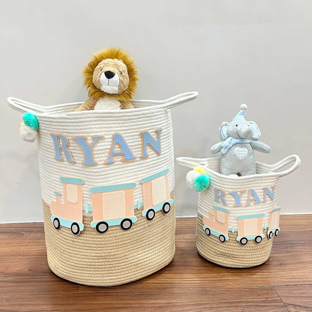 Personalized Handmade Choo Choo Train Treasures Jute Basket For Kids