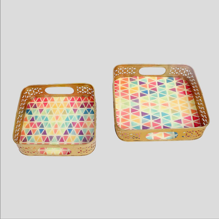 Handmade Multicolor Triangle Tray | Set Of 2