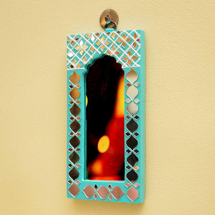 Handmade Light Blue MDF Jharokha Mirror