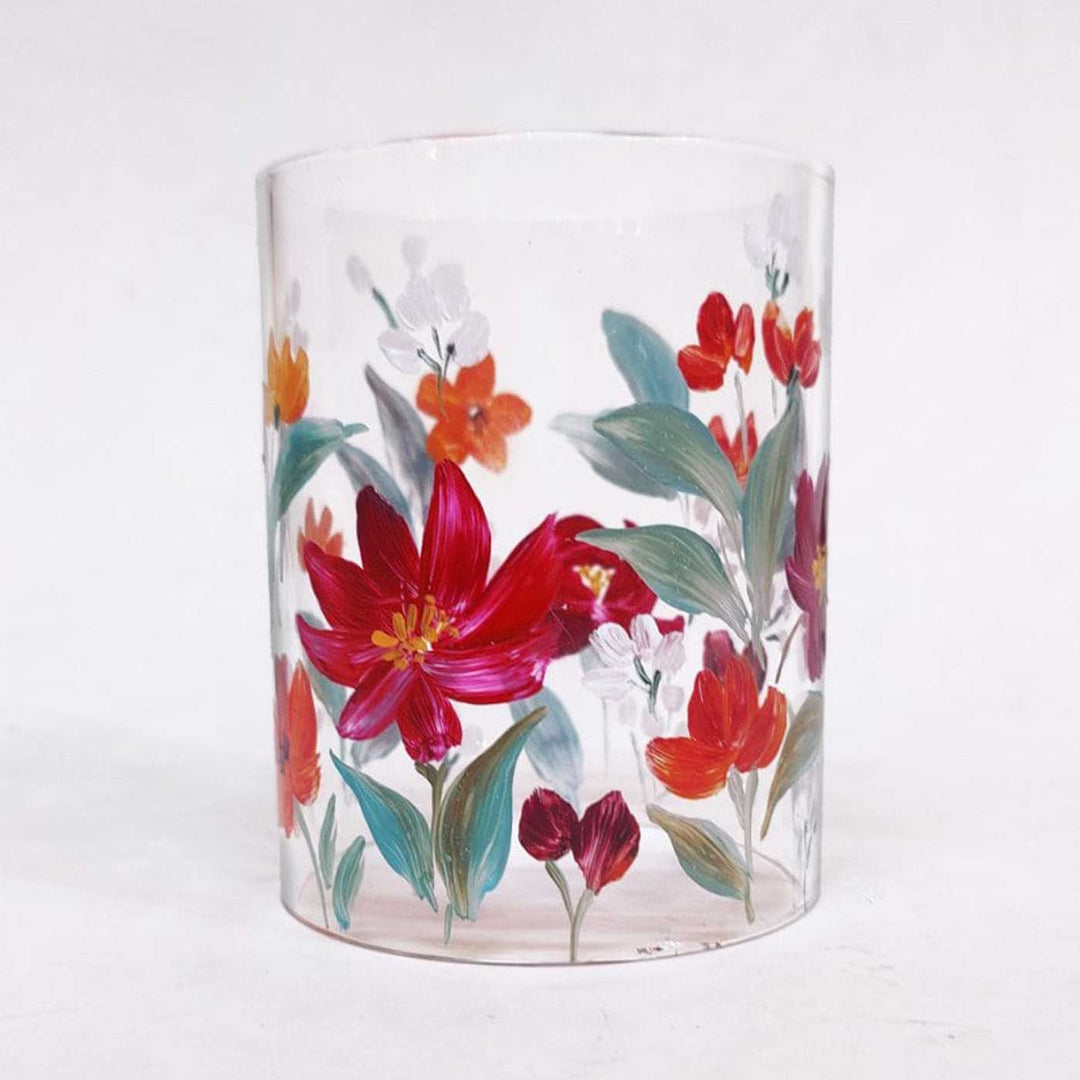 Hand Painted Floral Glass Candle Holder