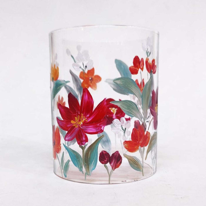 Hand Painted Floral Glass Candle Holder