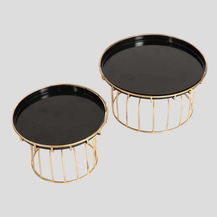 Handmade Black & Gold Metal Cake Platter | Set Of 2