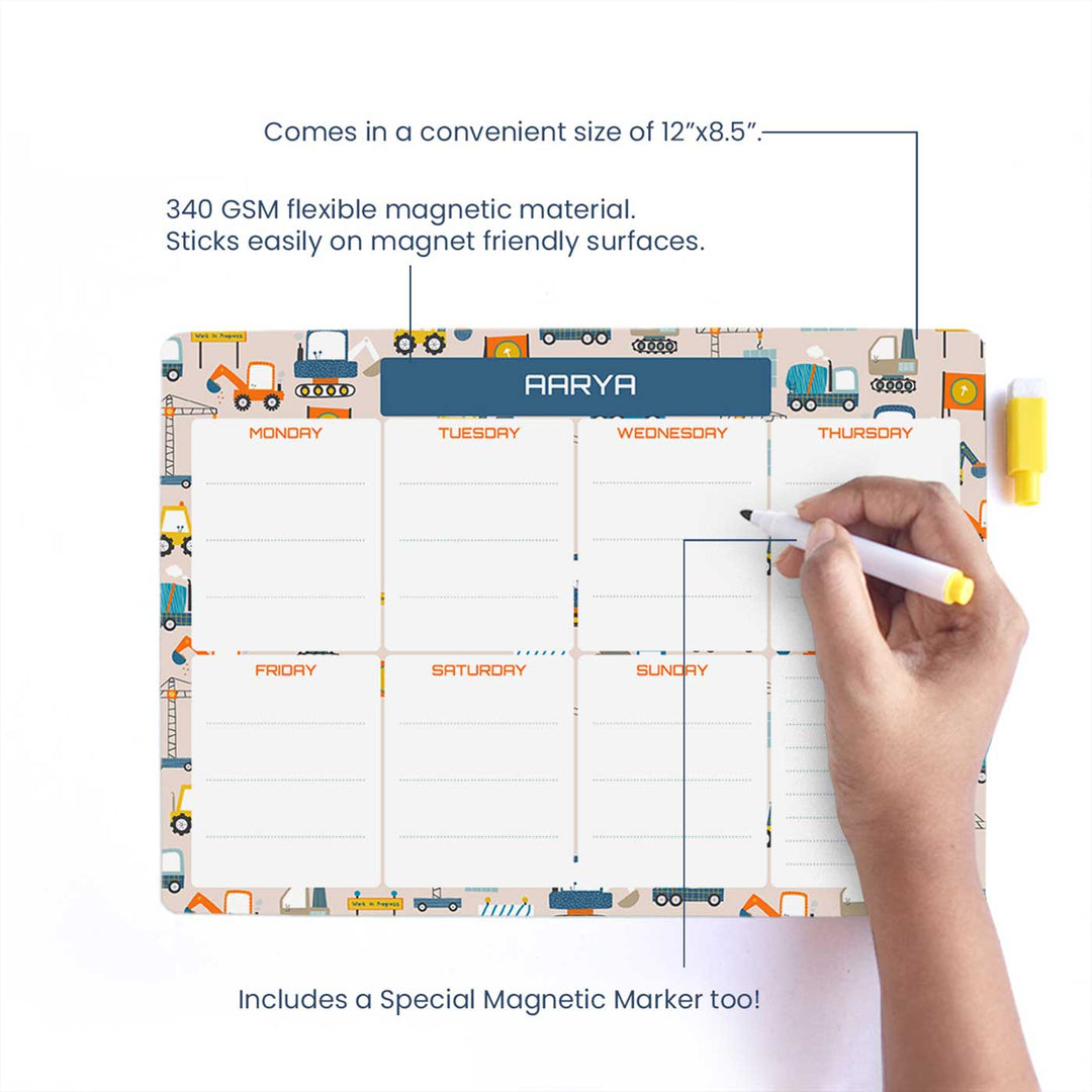 Personalized Construction Site Theme Wooden Meal Planner