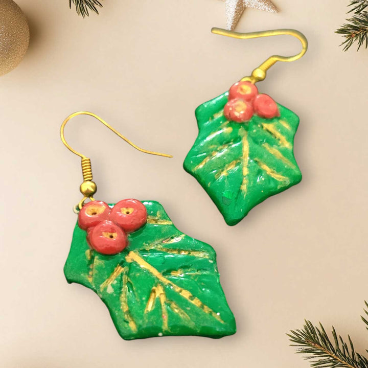 Handmade Holy Leaves Clay Earrings | Secret Santa Gift Ideas