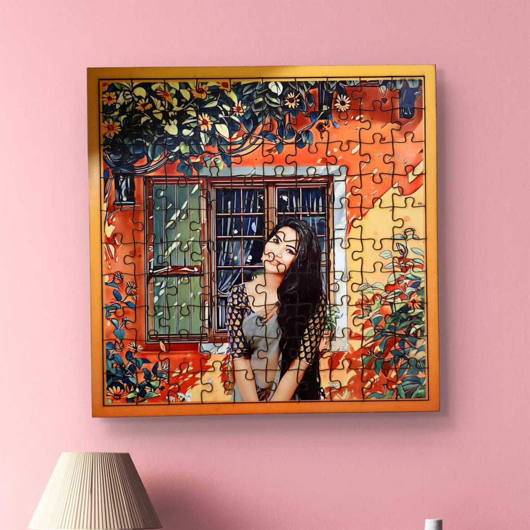 Photo Personalized Orange Floral MDF Wood Puzzle