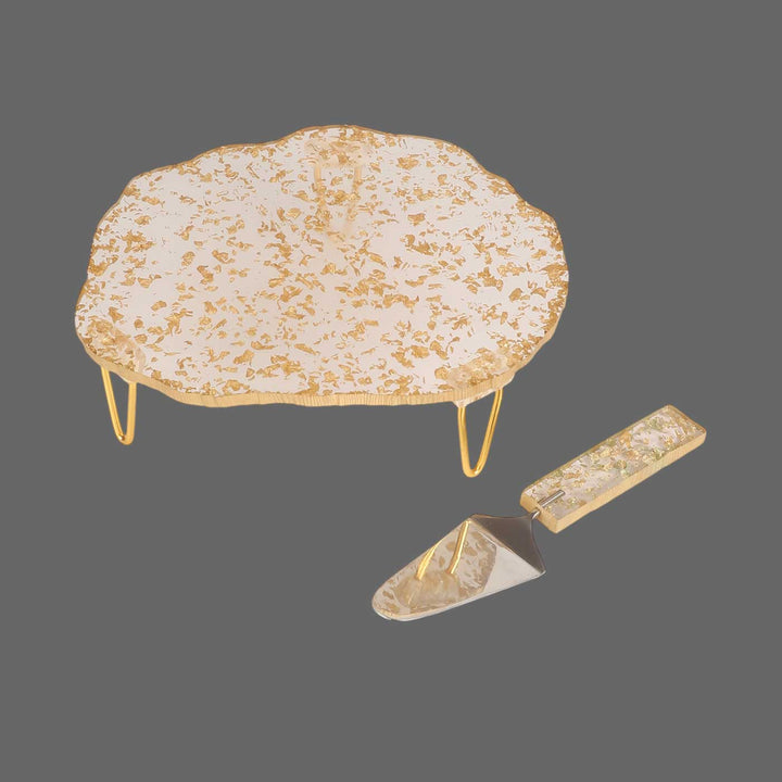 Handmade Gold Flex Resin Cake Platter | Set Of 2