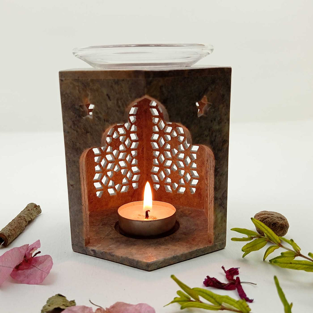 Handmade Emsan Soapstone Aroma Diffuser With Mughal Jaali