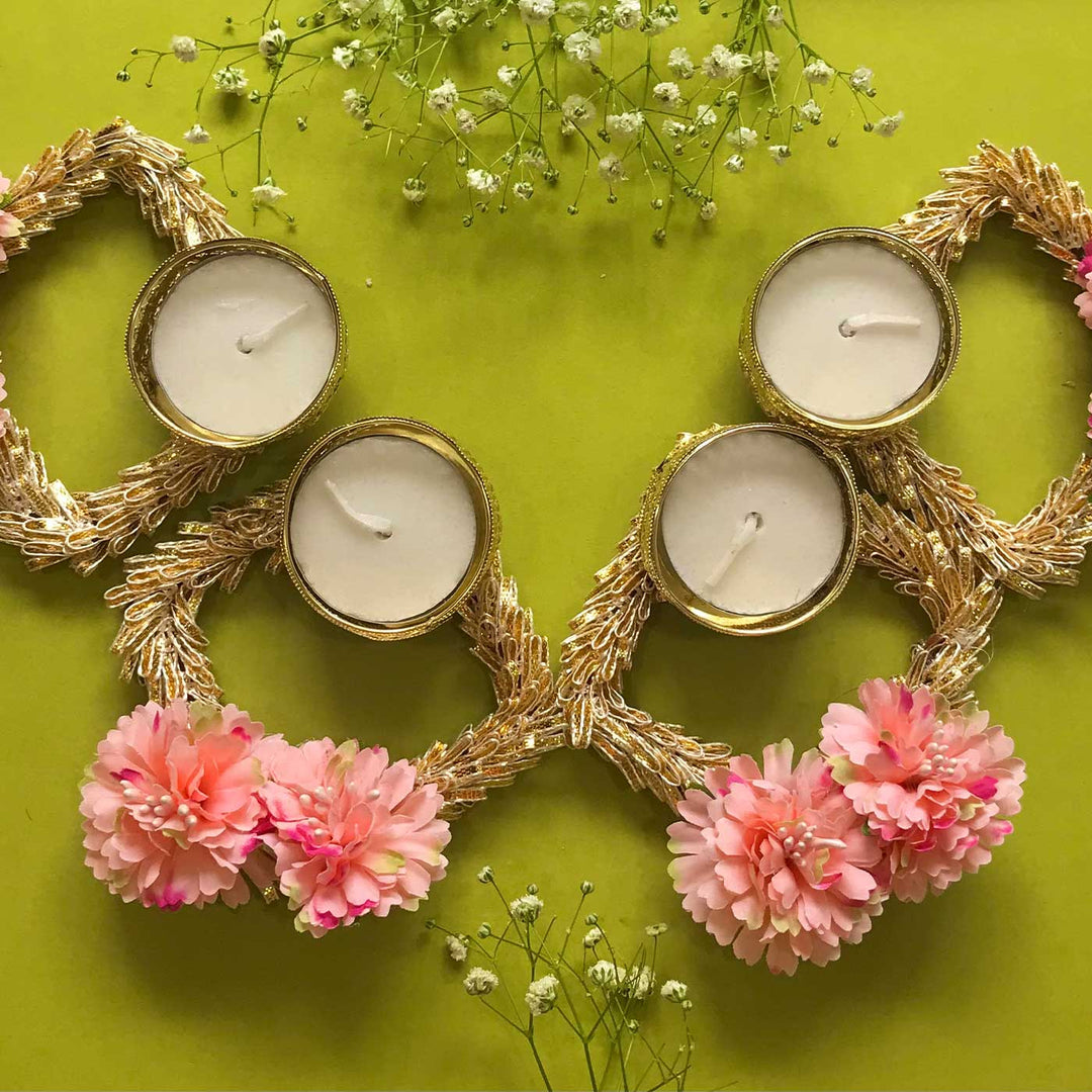 Handmade Pink Floral Diyas Tealight Holder | Set Of 4