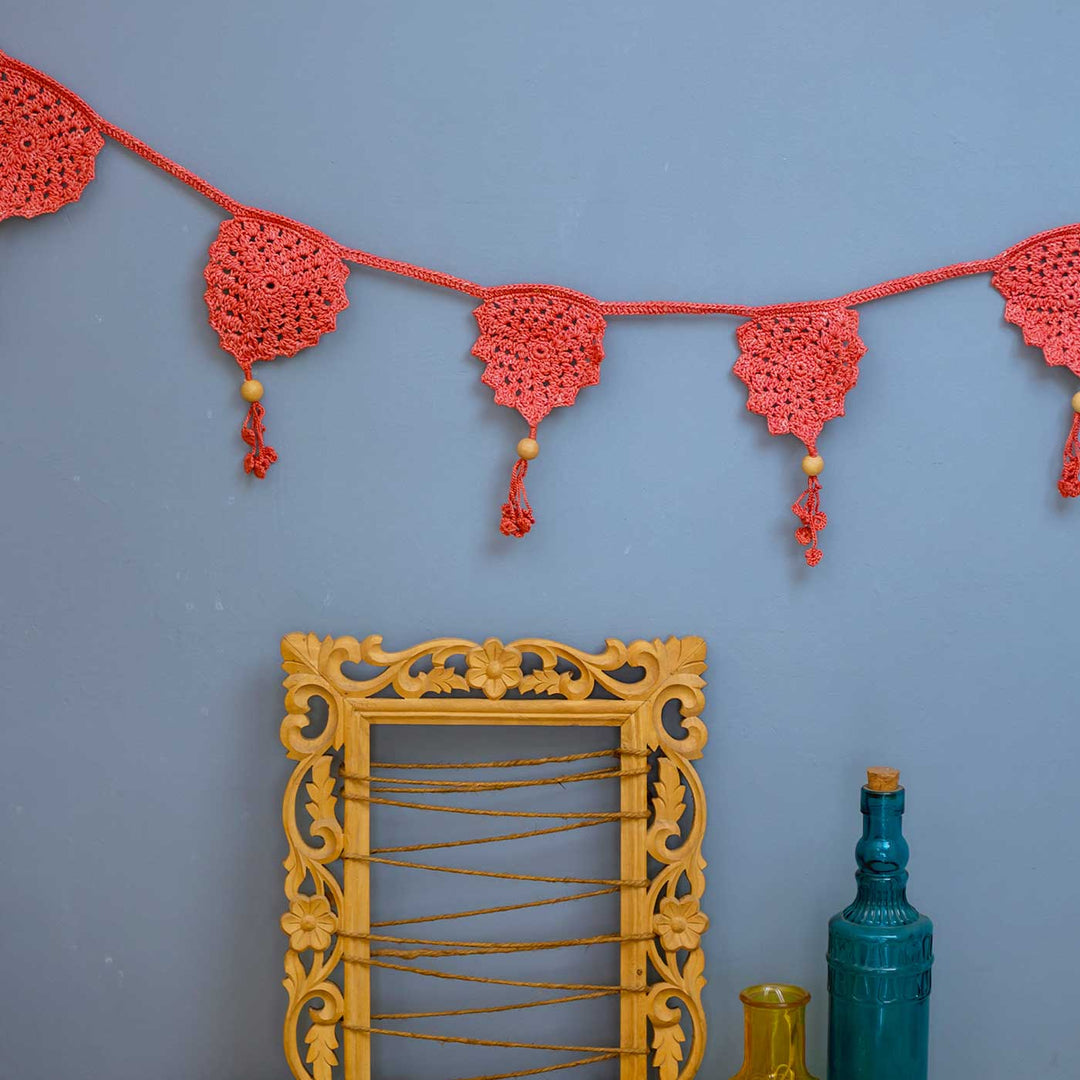 Handmade Crochet Rust Red Bird Boho Cotton Bunting