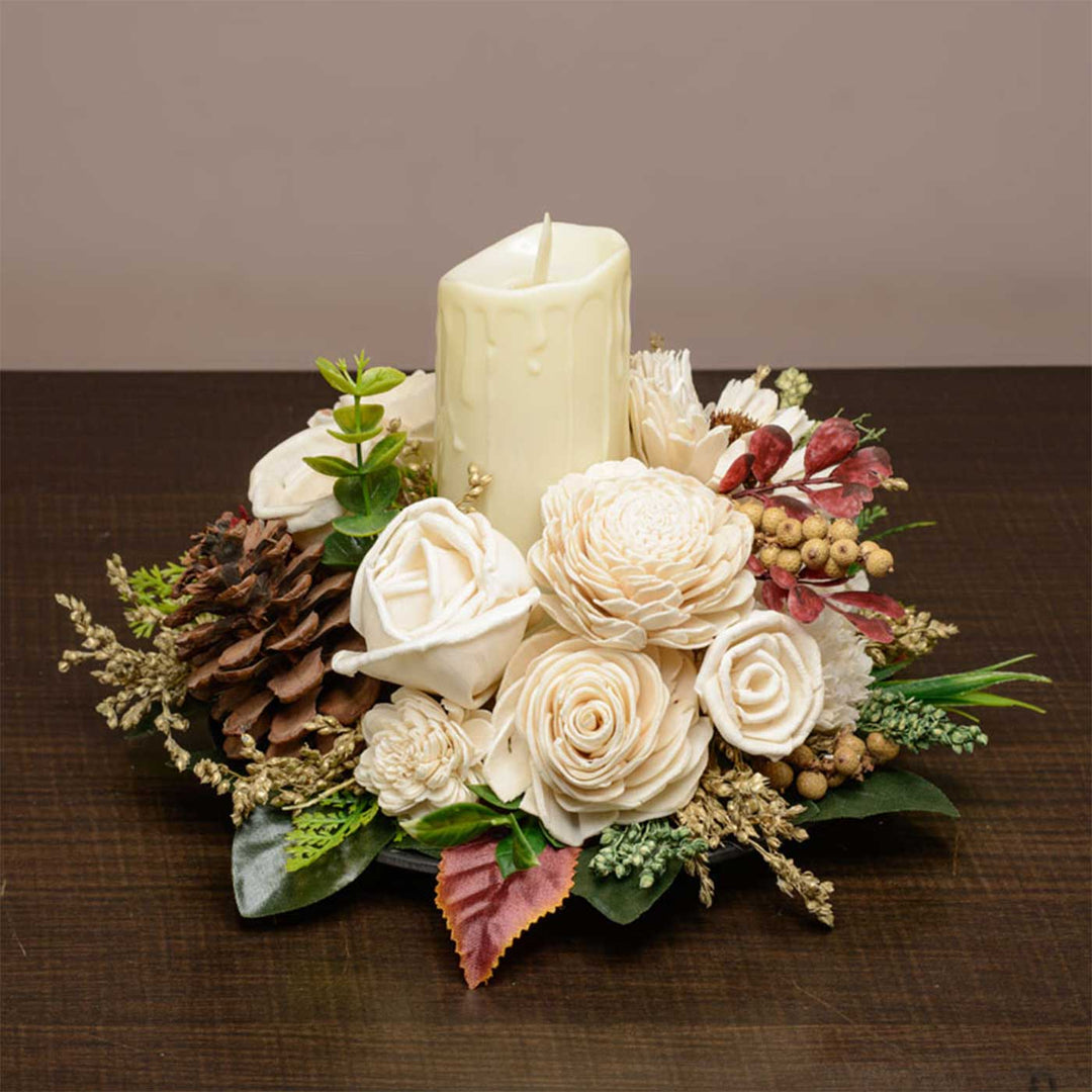 Handmade Warm Wishes Shola Flower Centerpiece With Candle Holder