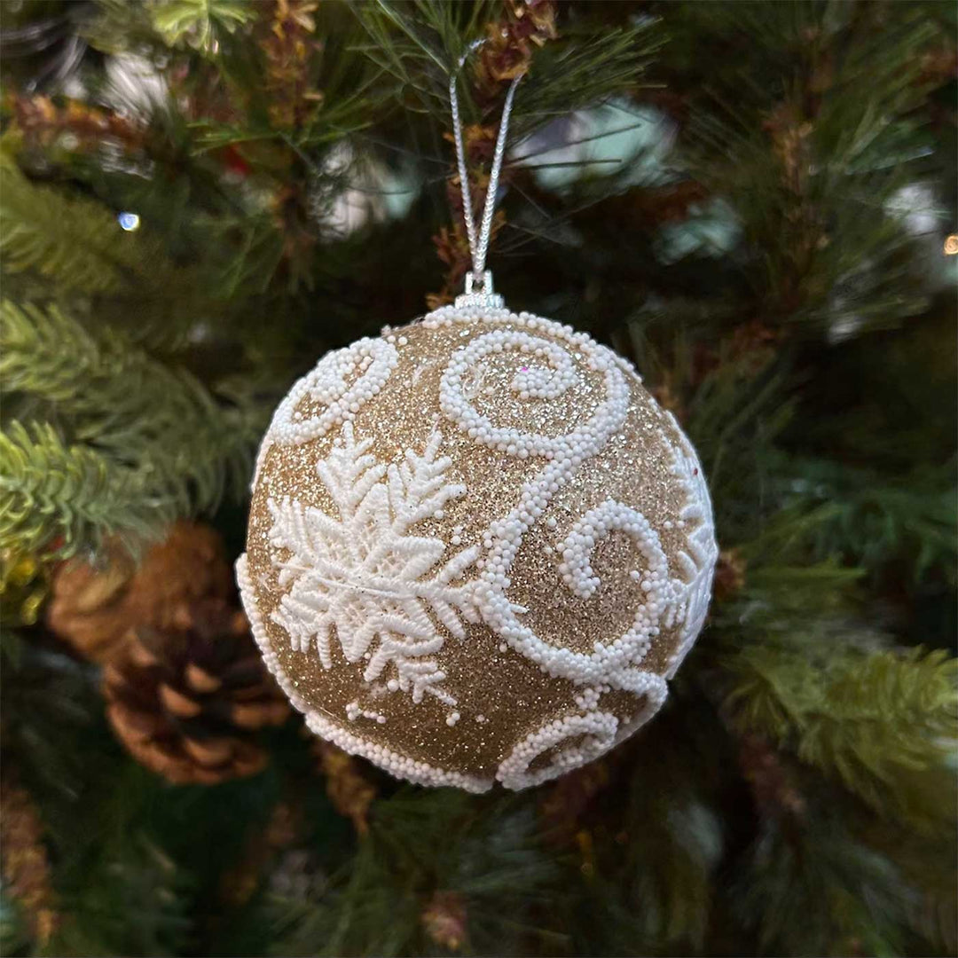 Handmade Gold Red & Pink Shimmer Embellished Chirstmas Ball Ornaments For Decoration | Set Of 9