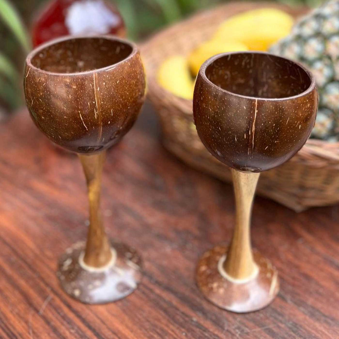 Eco-Friendly Handmade Wooden Coconut Shell Wine Glass | Set of 2