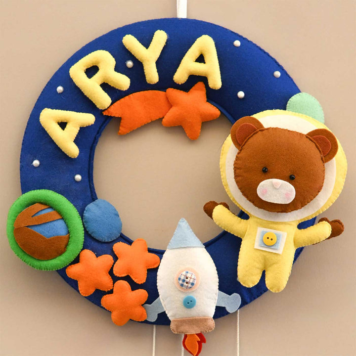 Personalized Space Voyager Theme Round Felt Kid's Nameplate