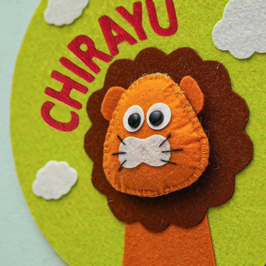 Personalized Handmade Lion Theme Felt Hoop Name Plate