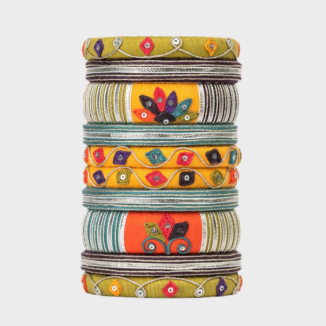 Multicolour Handcrafted Lalima Gotapatti Work Bangles | Set of 10