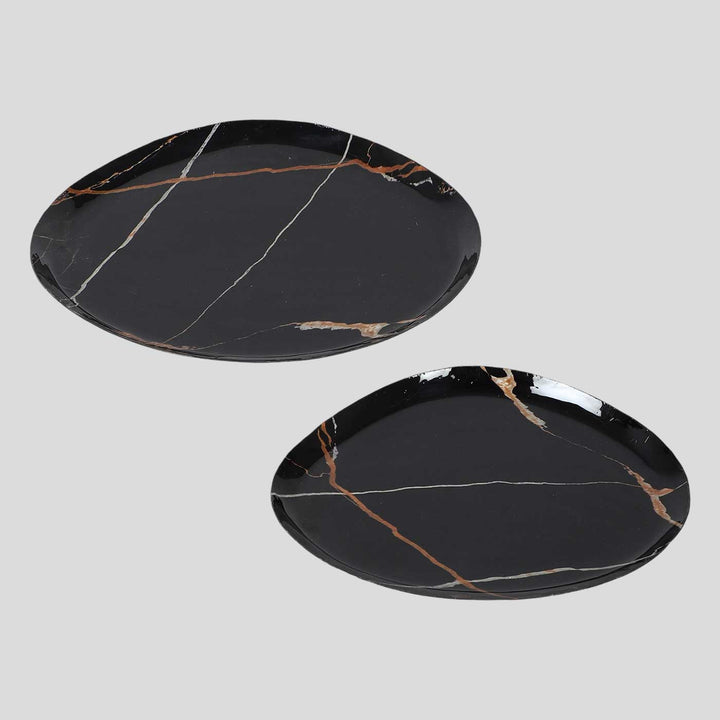 Handmade Black & Gold Metal Platter | Set Of 2