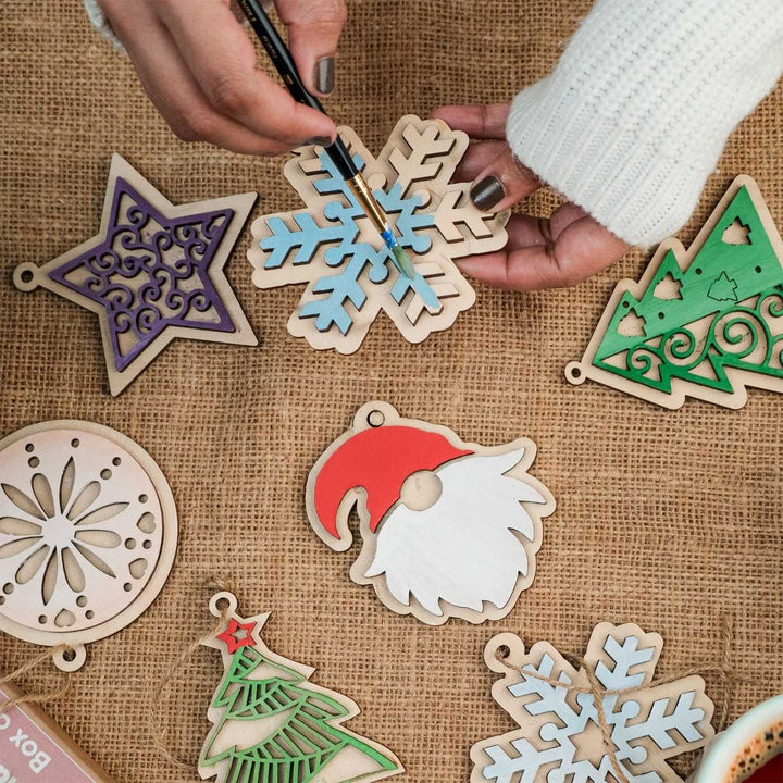 Handmade Twinkle Time MDF Wood DIY Ornaments For Christmas Tree Decoration | Set Of 12