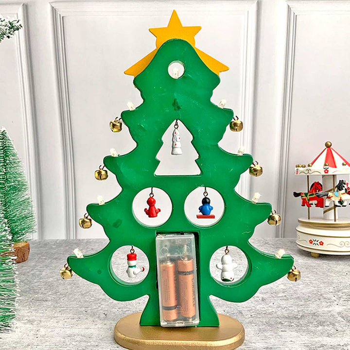 Green Xmas Tree With Led Light Wooden DIY Kit For Christmas Table Decoration | Set Of 15