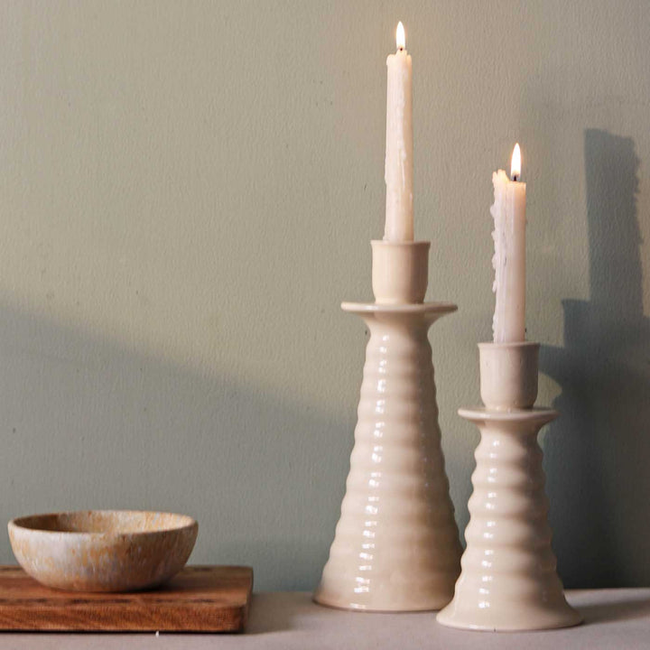 Handmade Beige Coil Shaped Ceramic Candle Holder