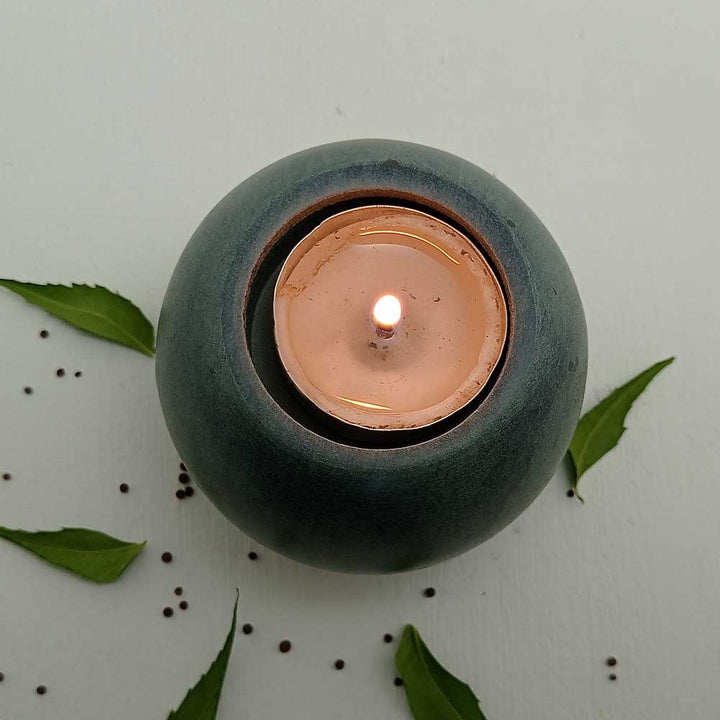 Handmade Grey Dara Round Candle Holder | Set of 2