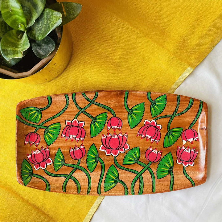 Hand-Painted Pattachitra Kalini Wooden Tray