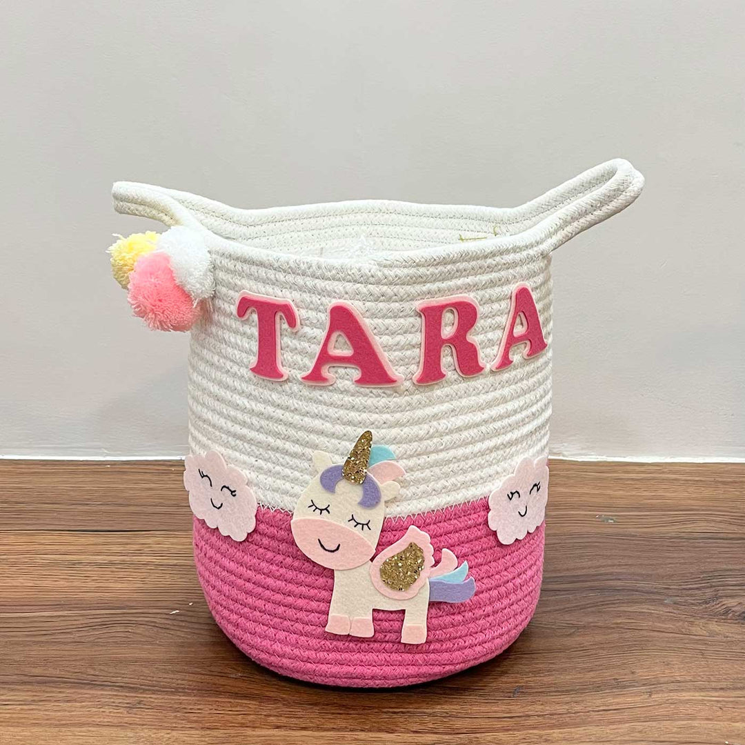 Personalized Handmade Magical Unicorn Jute Basket For Kids