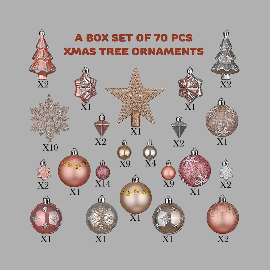 Bronze Metal Shaded Christmas Ball Ornaments For Decoration | Set of 70