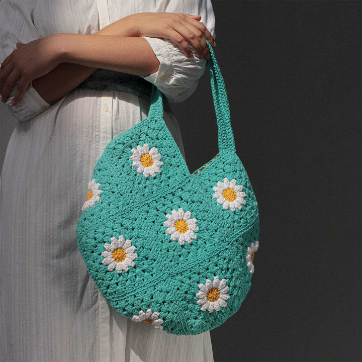 Handmade Crochet Pink Daisy Hobo Shoulder Bag