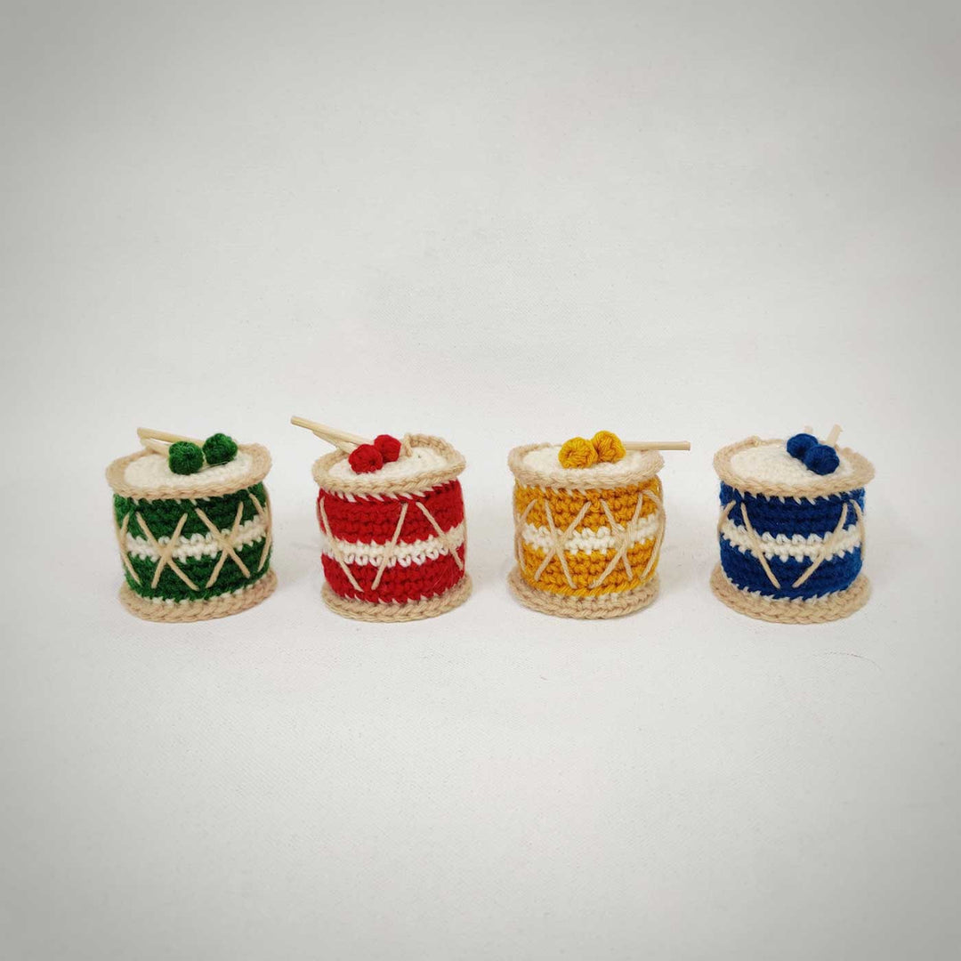 Handmade Drums Crochet Ornaments For Christmas Tree Decoration | Set Of 4