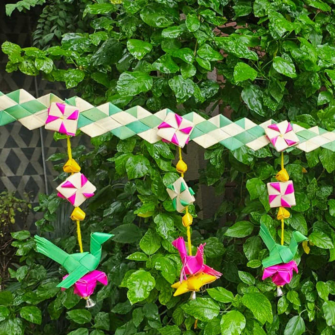 Handmade Diwali Decor Palm Leaf Parrot Toran