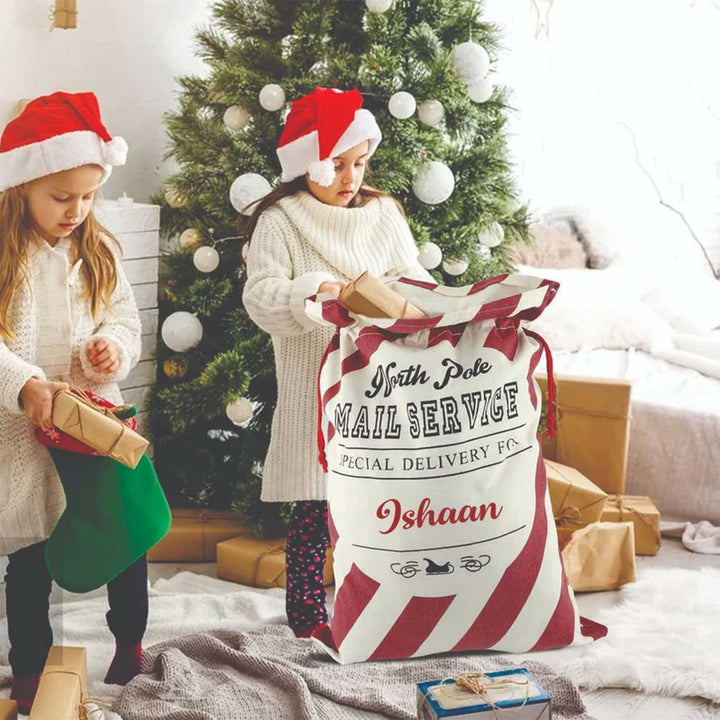 Personalized Classic North Pole Mail Service Extra Large Muslin Gift Sack | Xmas Gifting Ideas