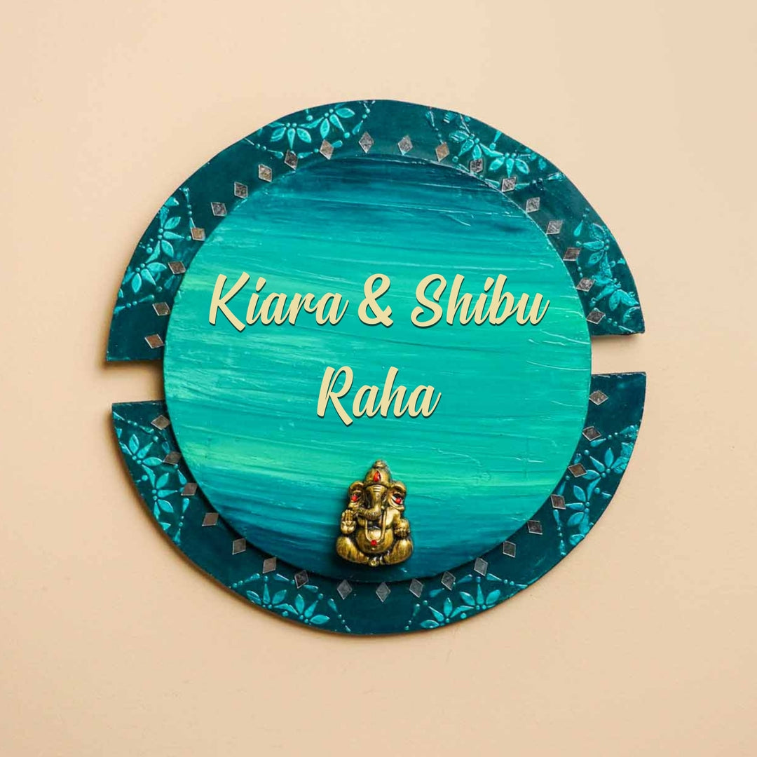 Personalized Round Ganesha Theme Mdf Wood Name Plate