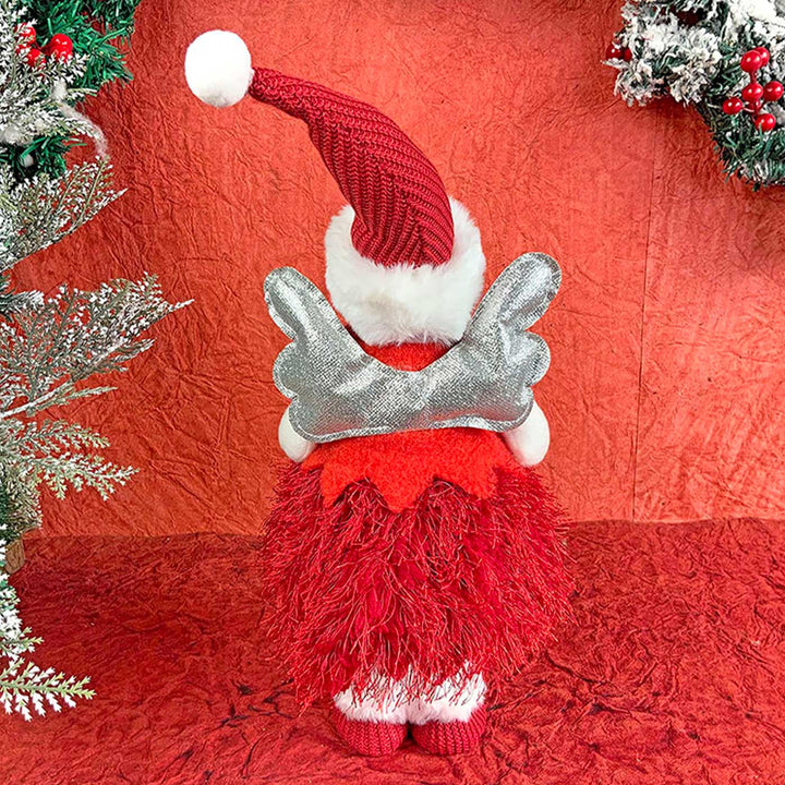 Angel With Glitter Silver Wings & Skirt Self-Standing Woolen Decor For Christmas Table Decoration