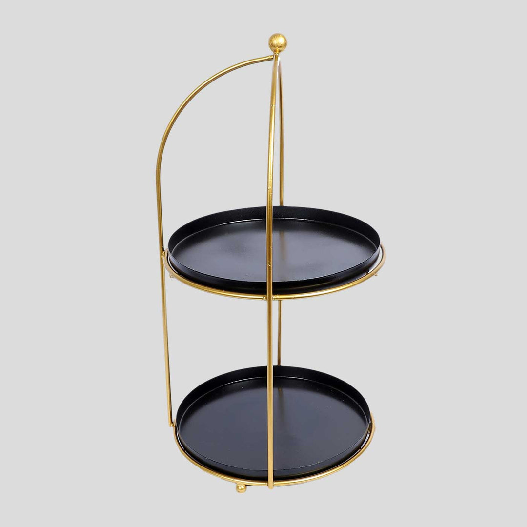 Handmade Black & Gold Two Tiered Serving Stand | Set Of 3