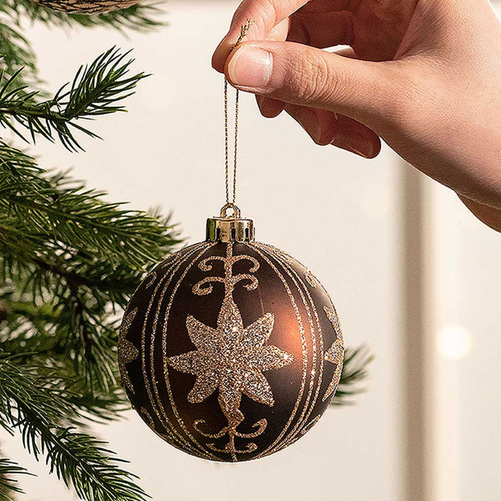 Maroon Brown & Gold Pinecone themed Christmas Ball Ornaments For Decoration | Set of 60