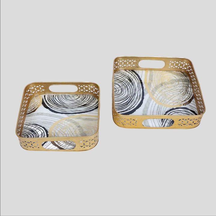 Handmade Black & Gold Ring Design Tray | Set Of 2