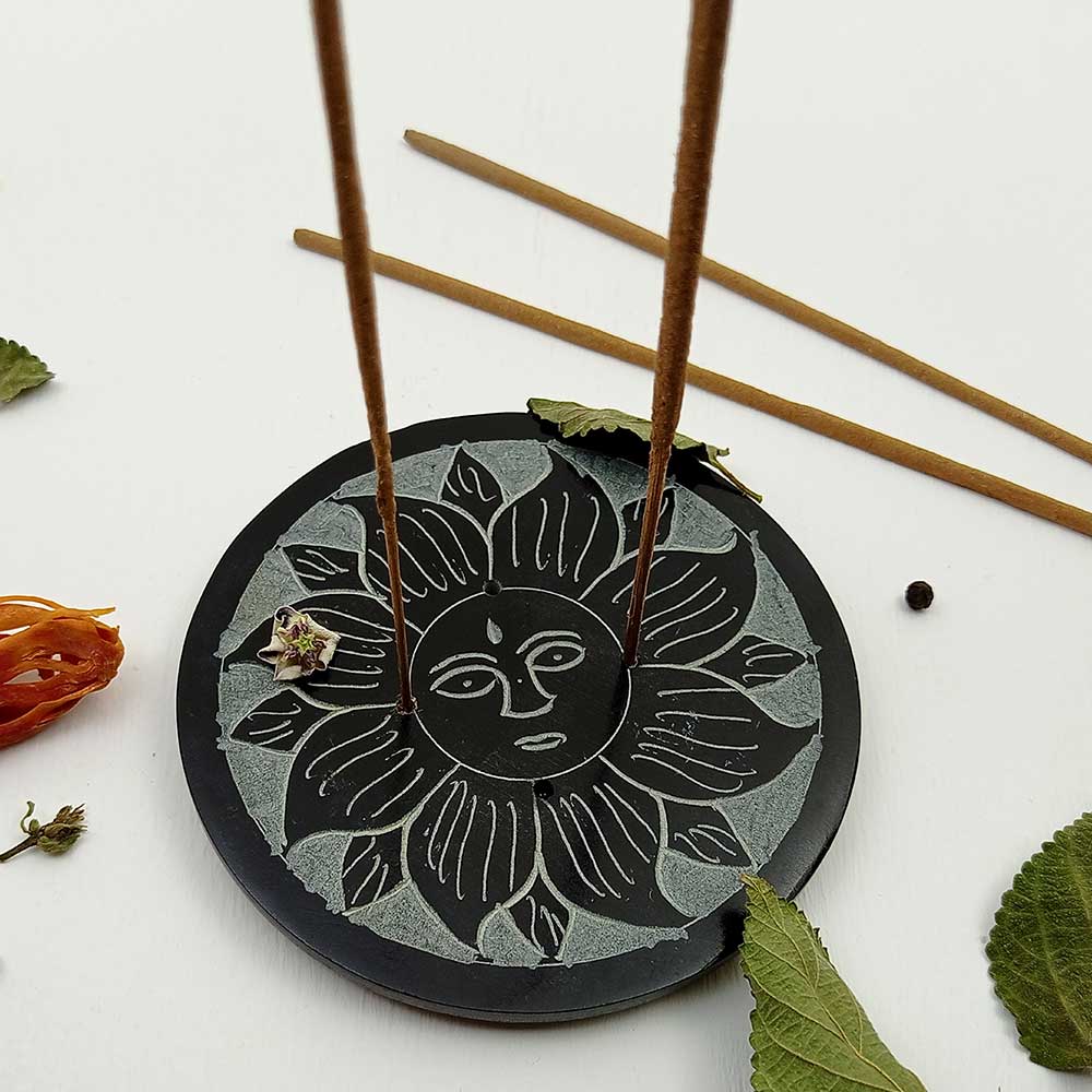 Handmade Black Meen Simple Soapstone Incense Stick Holder