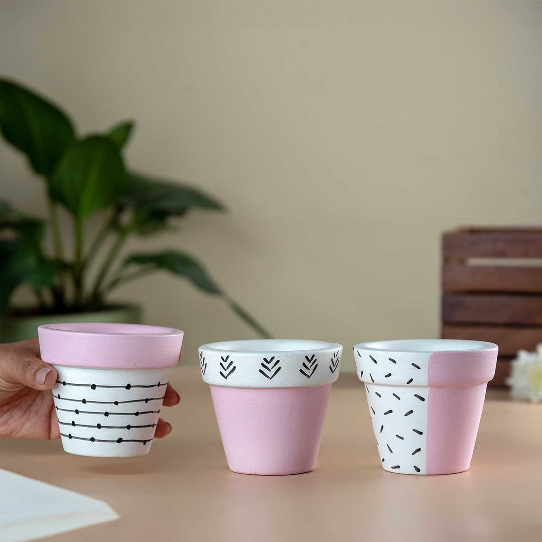 Handpainted Pink Tiny Terracotta Planter Pot | Set Of 3