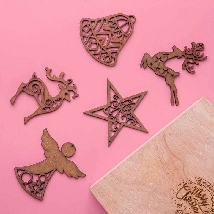 Handmade 3D Laser Cut Wooden Ornaments For Christmas Tree Decoration | Set Of 5