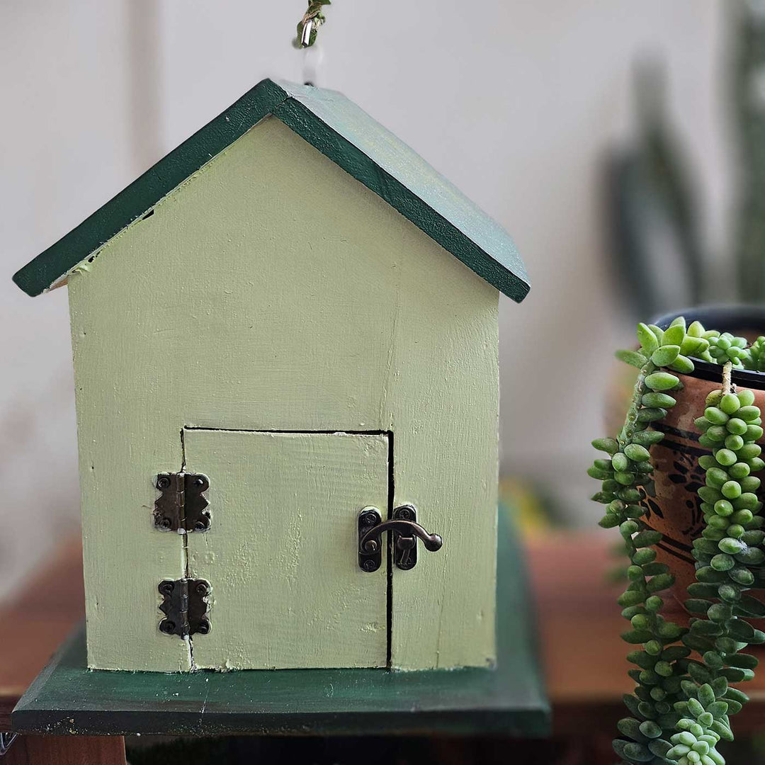 Hand-Painted Green Sunflower Bird House